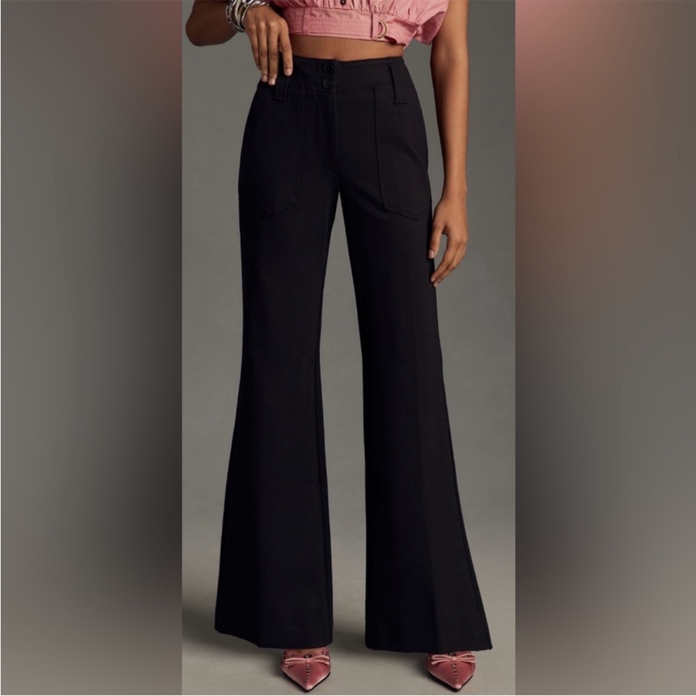 Anthropologie Black Wide-Leg High-Rise Pants